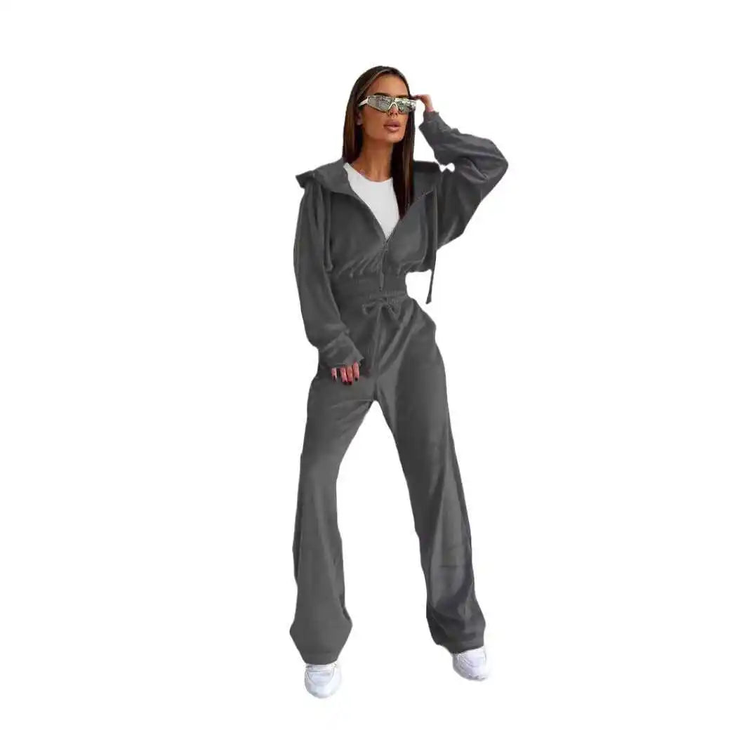 Women's Casual Winter Suit Hooded Zipper Sports Jaet And Long Pants Two-Piece Set Autumn Winter Faion Ladies' Wear
