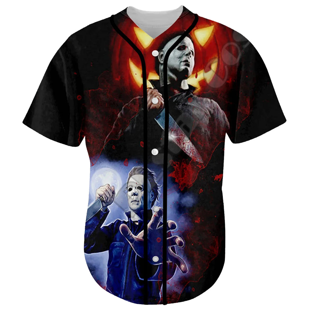 Halloween Horror Terror Movie Cosplay Michael Myers 3DPrint Summer Baseball Shirts Jersey Funny Casual Unisex Short Sleeves X1