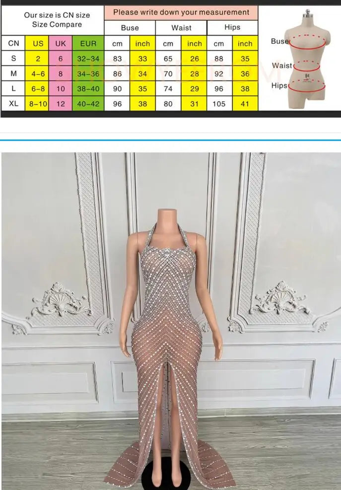 2025 Performance Clothes Female Group Rhinestone Waist Mesh Long Trailing Skirt Guest Model High-end Light Luxury Banquet Dress