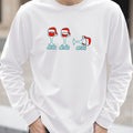 Christmas Wine Glass Print Men's T-shirt Spring Autumn Casual O-neck Loose Long Sleeve Tops Fashion New Year X'mas Clothing Tees
