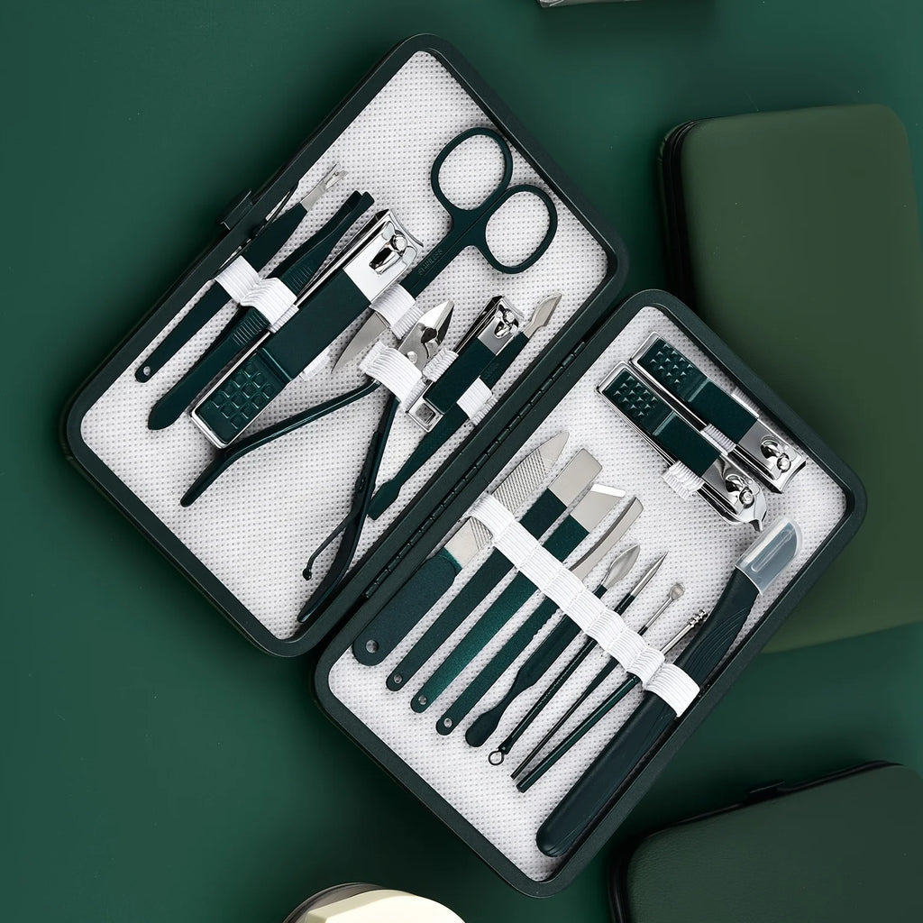 Professional 7-18 Piece Nail Care Kit Stainless Steel Manicure & Pedicure Set with Travel Case for On-the-Go Grooming