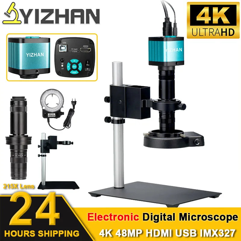130X 150X 180X 215X C-Mount Zoom Lens Electronic Digital Microscope 4K 48MP HD Video Recording Industrial Cameras Repair Tools