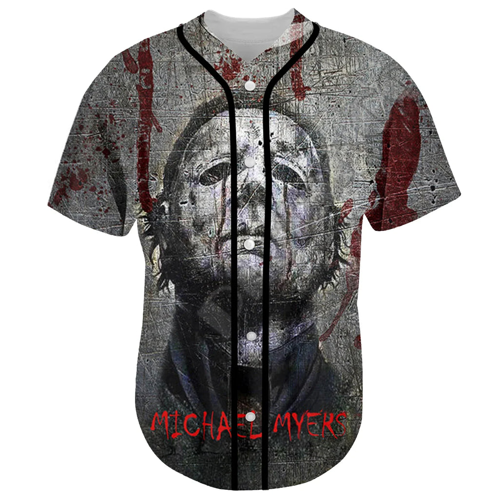 Halloween Horror Terror Movie Cosplay Michael Myers 3DPrint Summer Baseball Shirts Jersey Funny Casual Unisex Short Sleeves X1
