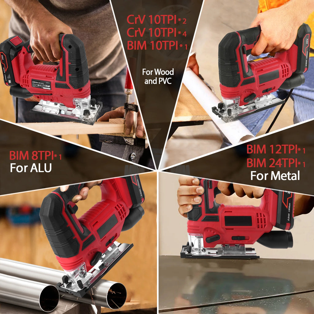 Electric Jigsaw Woodworking Power Tool Jigsaw 20V Cordless Jigsaw Kit Multi-Function Adjustable Speed Jigsaw EU Plug
