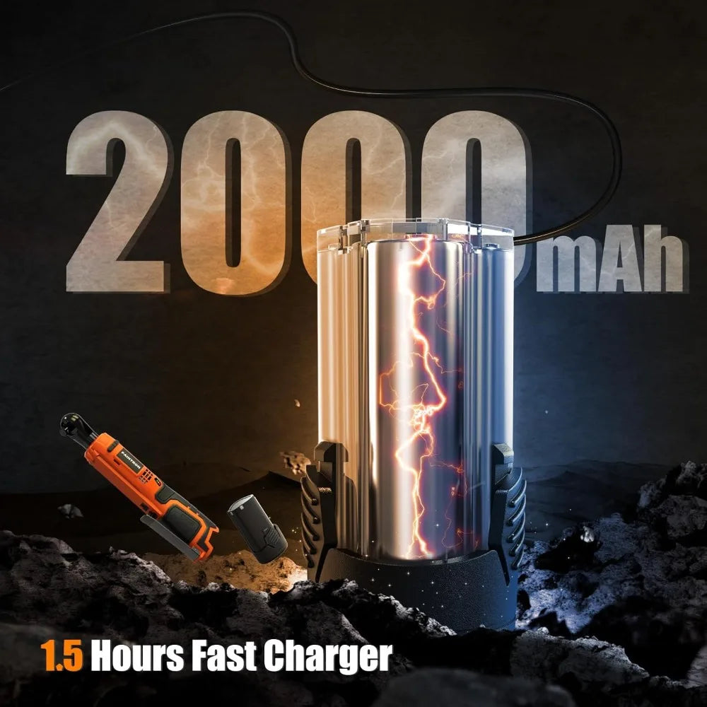 12V Cordless Ratchet Wrench Kit, 3/8 Drive, 50N.m Torque, Variable Speed, 2x 2000mAh Lithium-Ion Batteries, Ideal for Automotive