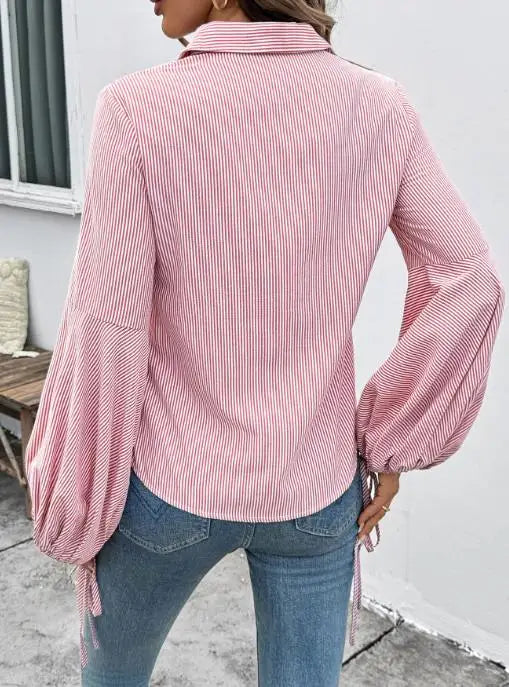 Women's T-Shirt 2025 Fashion 2025 Autumn/winter New Women's Shirt Elegant Commuting Striped Women's Shirt Women's Wear