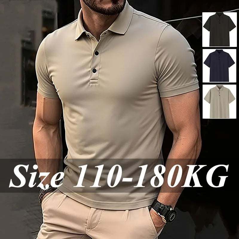 Plus Size Men's Polo Shirt 1XL-7XL Summer Ice Silk Quick Dry Short Sleeve Tees Solid Color Business Casual Loose Fit Top Clothes