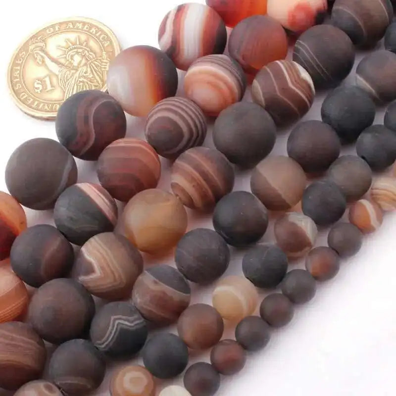 Natural Brown Stripe Agate Round Stone Beads For Jewelry Making Necklace Bracelet Strand 15 Inches DIY Loose Beads 6/8/10/12mm