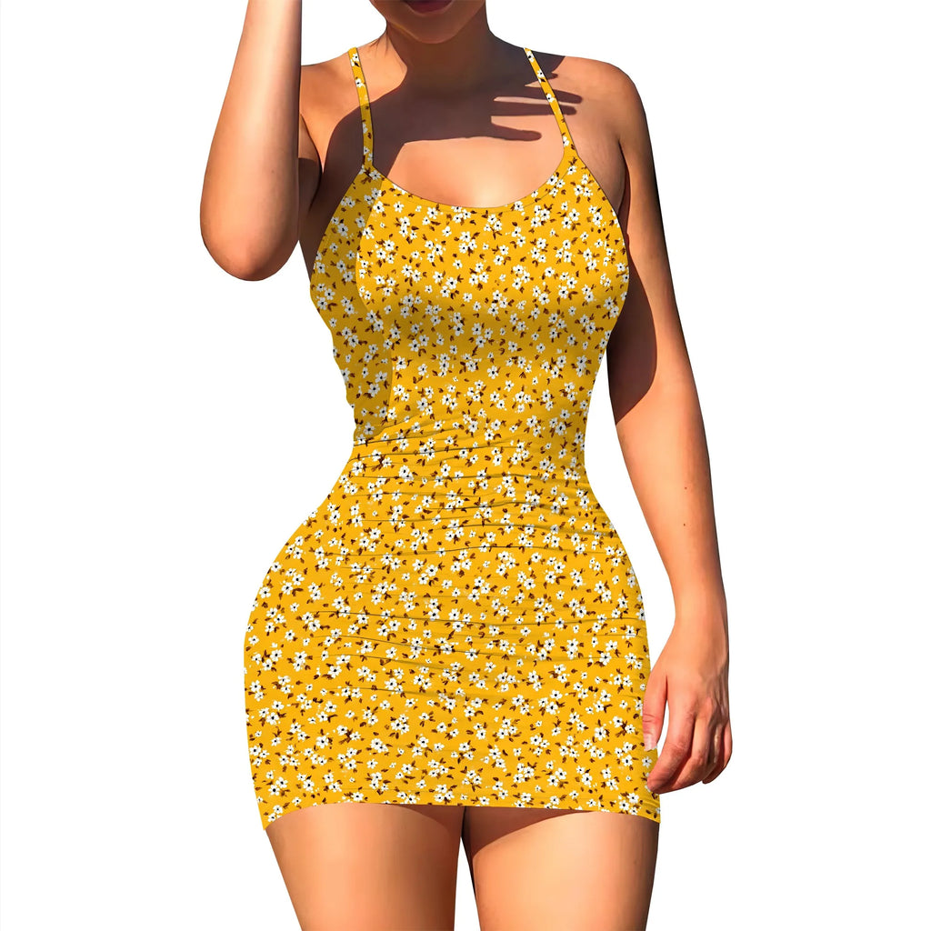 Women's Summer Floral Print A Line Short Cami Dress