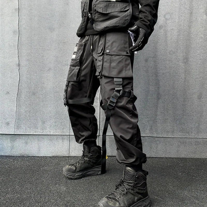 Ribbon Buckle Functional Cargo Pants Men's Multi-pocket Hip Hop Casual Trousers For Men Fashion Personality Tactical Pants