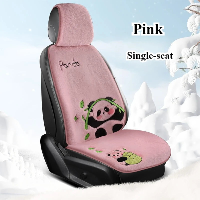 Exquisite Embroidery Cute Panda Plush Car Seat Cushion Winter New Soft Comfortable Universal Fit For Split-Type Cars