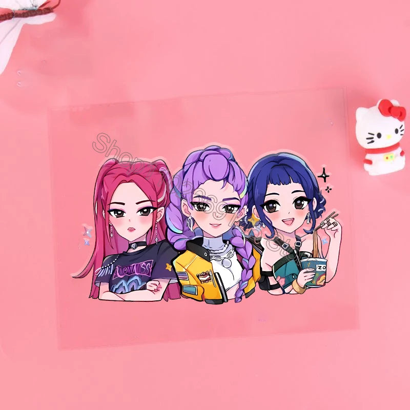 Kpop Demon Hunter Cartoon 3D Transfer Sticker UV DTF Stickers Kawaii Water Cup Water Bottle Lunch Box DIY Waterproof Sticker