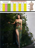 Costume Forest Theme Premium Forest Green Split Slim Sexy Halter Black Strap Leopard Print Dinner Dress Abito Da Cerimonia Donna