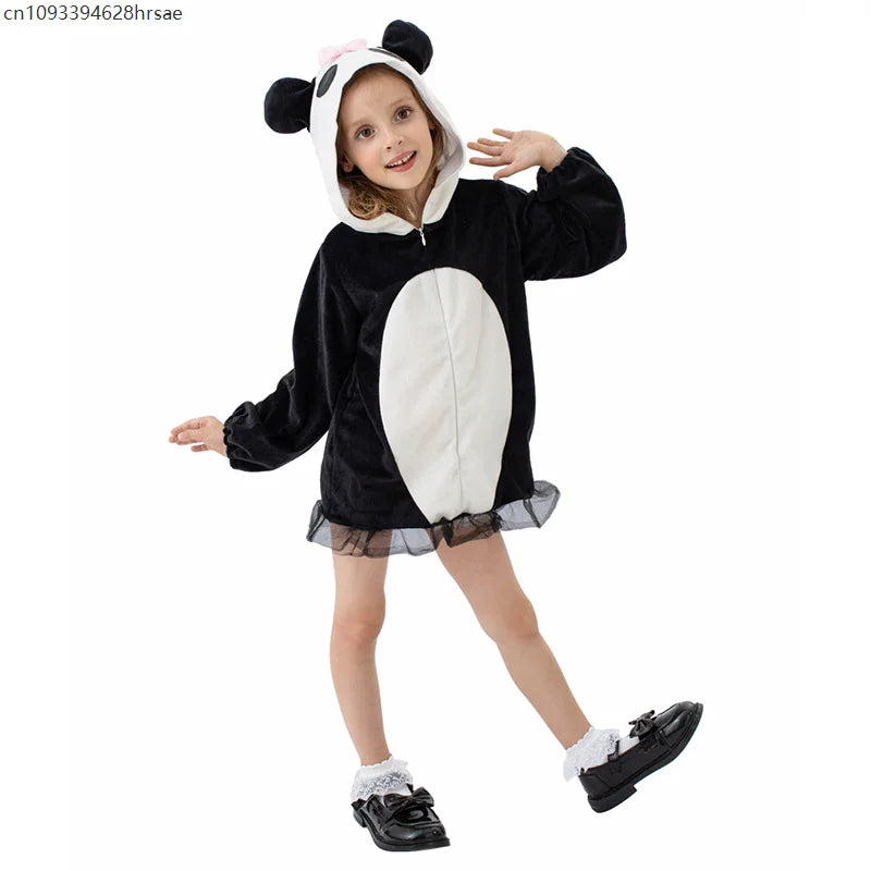 Cute Girls Giant Panda Costume Book Week Fancy Dress Costume Hooded Panda Dress for Children School Performance Role Play