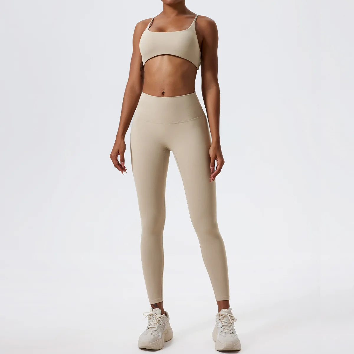 LezyanXR Nude Beautiful Back Breathable Tight Quick Drying 2 Pieces Gym Yoga Sport Running Exercise Workou Set Womens Outfits