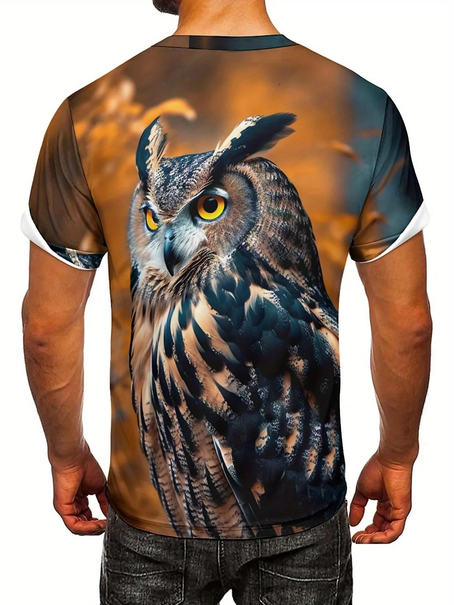 Men's & Women's 3D Print Owl Graphic T-Shirt - Soft Polyester, Loose Fit Large Size, Vibrant Geometric Pattern
