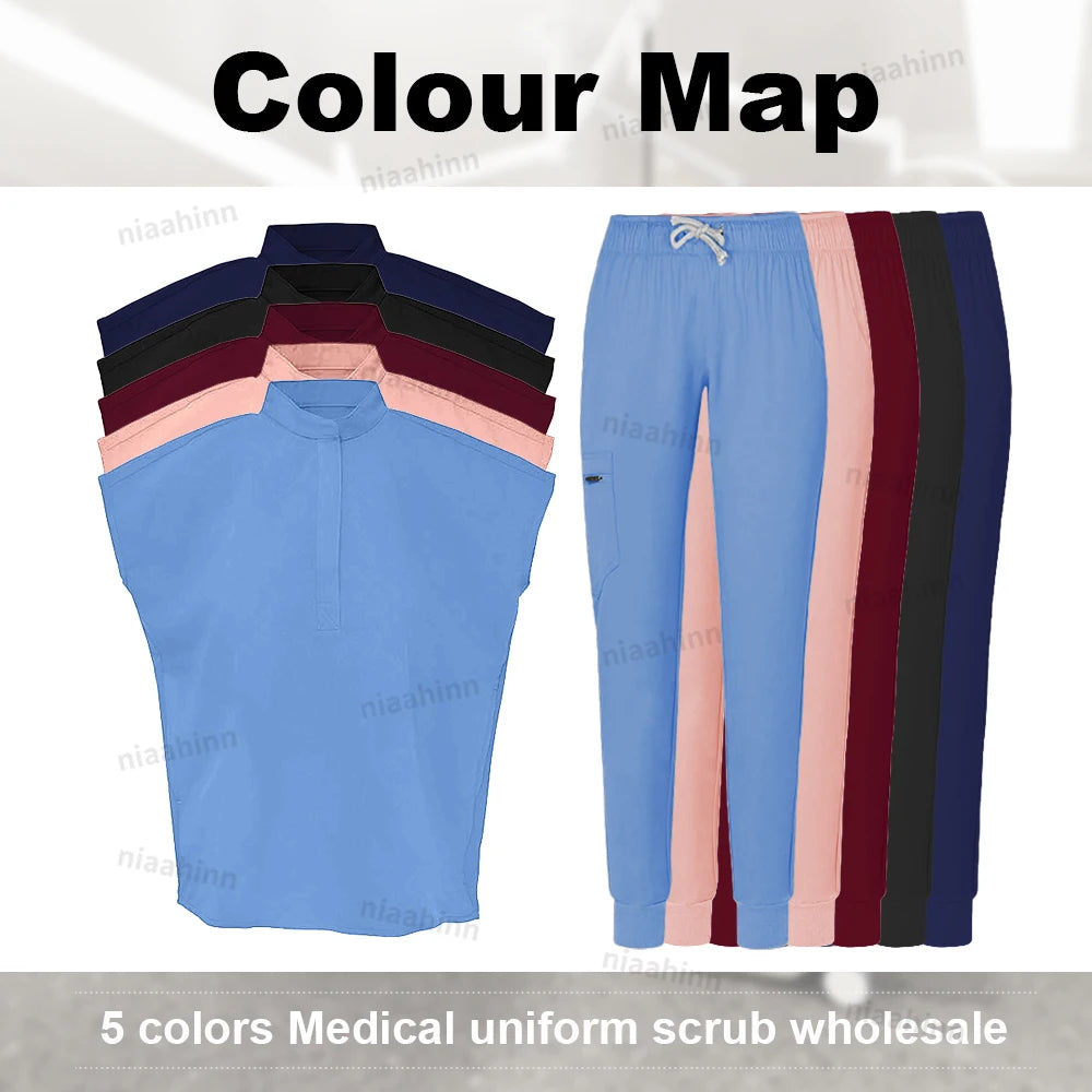 Custom Logo Scrub Beauty Spa Uniform Work Clothes Fashion Short Sleeved Top Nursing Articles Medical Accessories Scrub Nurse Set