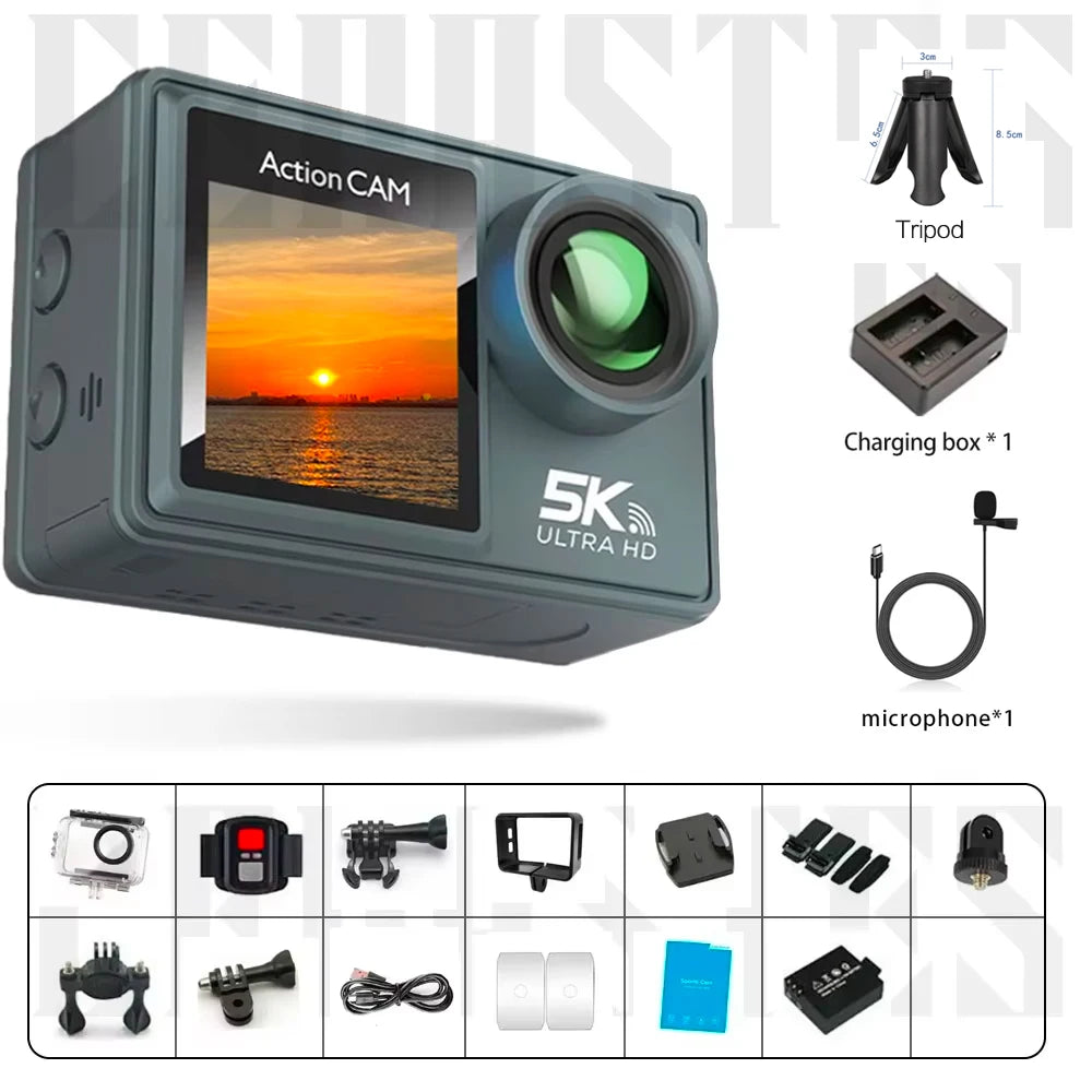 Ourlife MTR40 5K Action Camera 2.0" IPS Touch Screen 5X Zoom Action Cam WiFi EIS 170° 30M Waterproof Professional Sports Camera