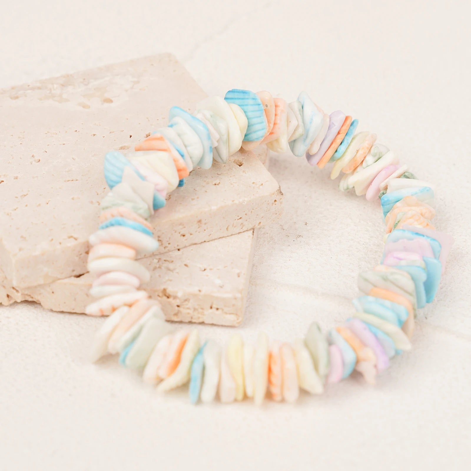 Hand Beaded Colored Elastic Shell Bracelet  (5-024)