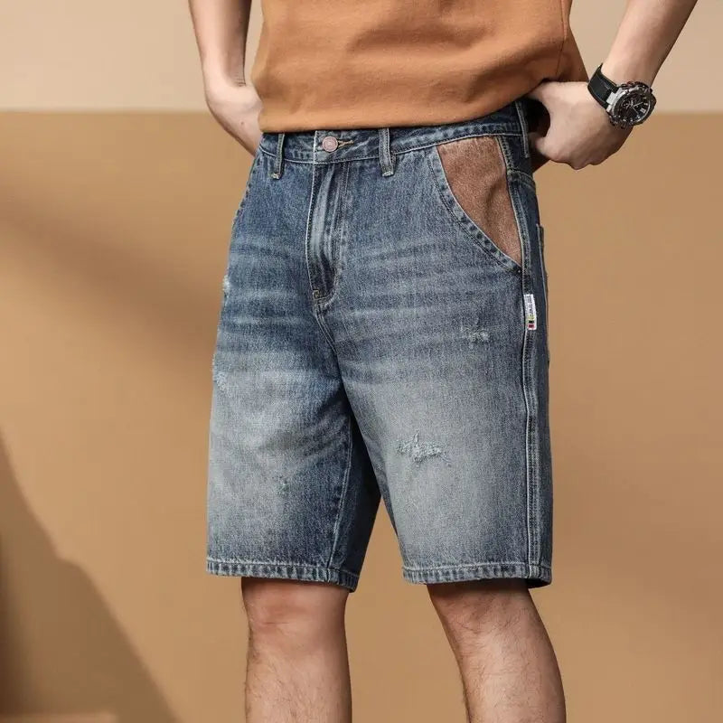 Man Bermuda Denim Shorts Ripped Straight Retro Short Jeans Pants for Men Summer Streetwear Harajuku Vintage Original Trend 2025