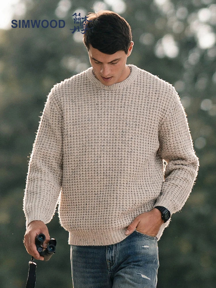 SIMWOOD High Standard 2025 Autumn Winter New Oversize Wool Blend Sweater Men Thick Warm Knitwear Vintage Pullovers