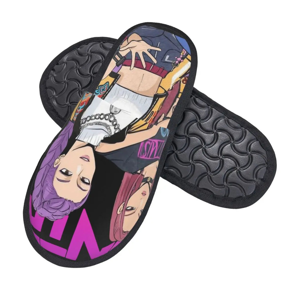 Kpop Demon Hunters Huntrix Soft Scuff Memory Foam Slippers Women Spa House Shoes