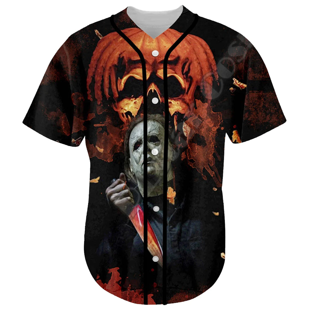 Halloween Horror Terror Movie Cosplay Michael Myers 3DPrint Summer Baseball Shirts Jersey Funny Casual Unisex Short Sleeves X1