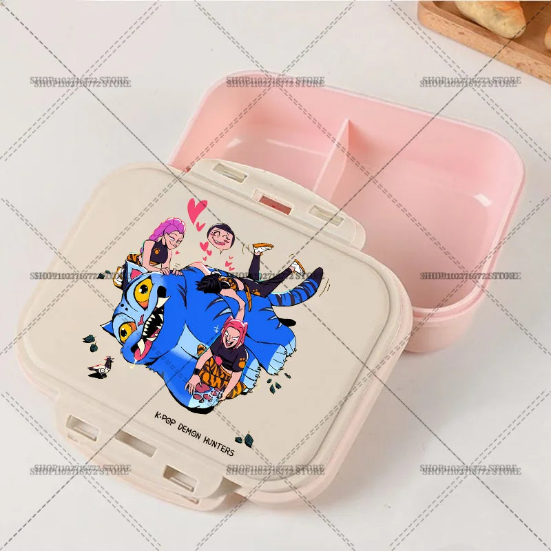 New Kpop Demon Hunter Bento Box Anime Huntrix Lunch Boxes with Dinnerware Girls School Picnic Food Storage Fruit Container Gift