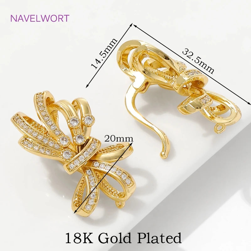 18K Gold Plated Pendant Bail Connector Clasps,with Zircon Bow-Knot Connector Clasp For Jewelry Making,DIY Jewelry Findings