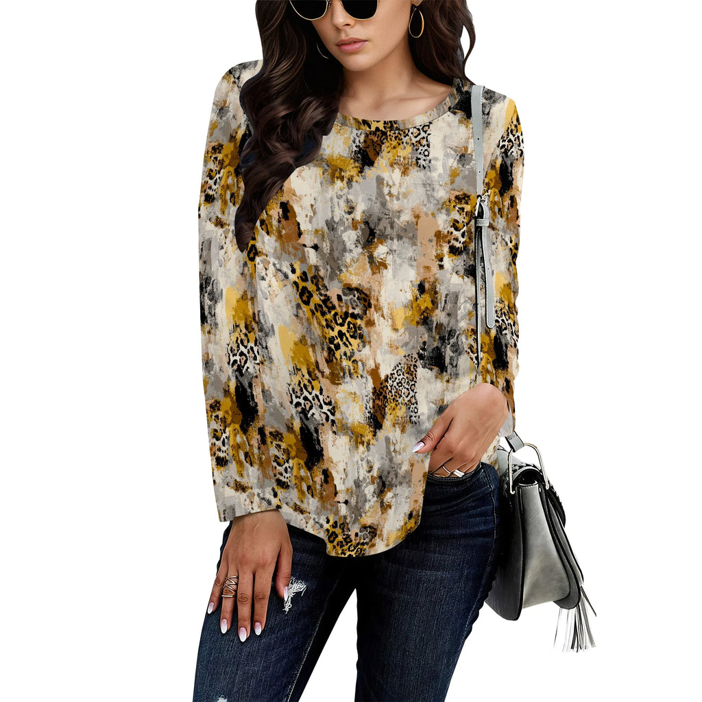 Long Sleeve Shirts for Women Spring Fashion 2025 Floral Crewneck Workout Cute Blouses Casual Loose Fit Tops