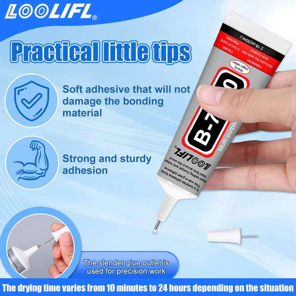 LOOLIFL 50ML B-7000 Clear Super Glue Phone Screen Repair Glue Universal Jewelry Crafts Ceramic Glass Plastic Metal Wood Adhesive