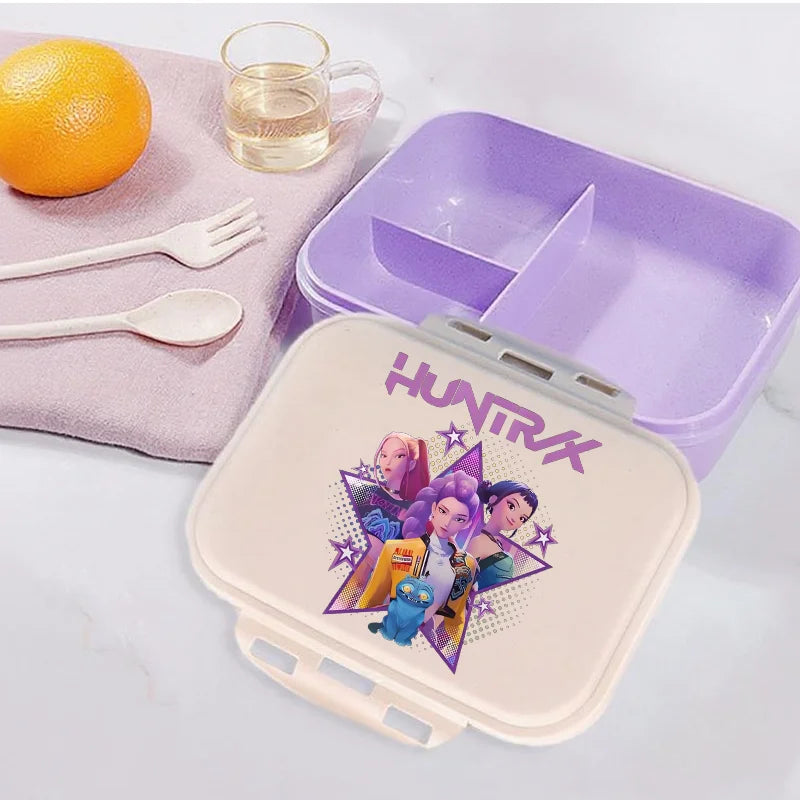 New Kpop Demon Hunter Bento Box Anime Huntrix Lunch Boxes with Dinnerware Girls School Picnic Food Storage Fruit Container Gift