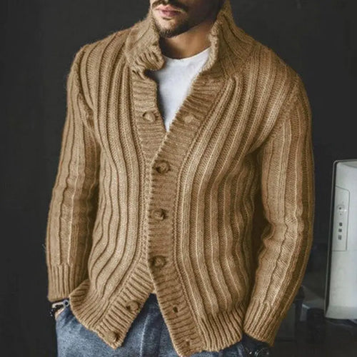 2024 Europe and The United States New Men's Casual Single-breasted Knitted Sweater Lapel Long Sleeve Outdoor Sweater Coat Men