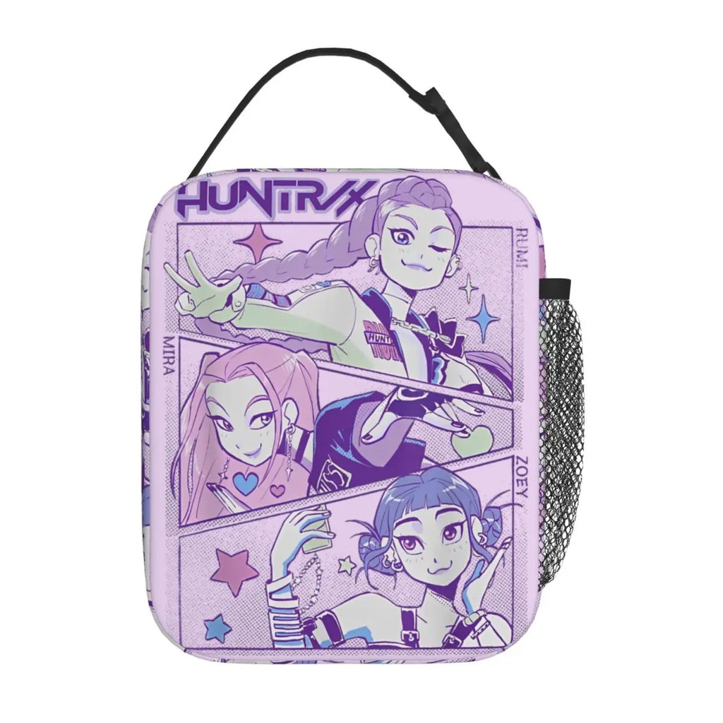 KPop Demon Hunters Anime Lunch Bag Picnic Lunch Box For Women Casual Graphic Thermal Lunch Bags Oxford Portable Cooler Bag