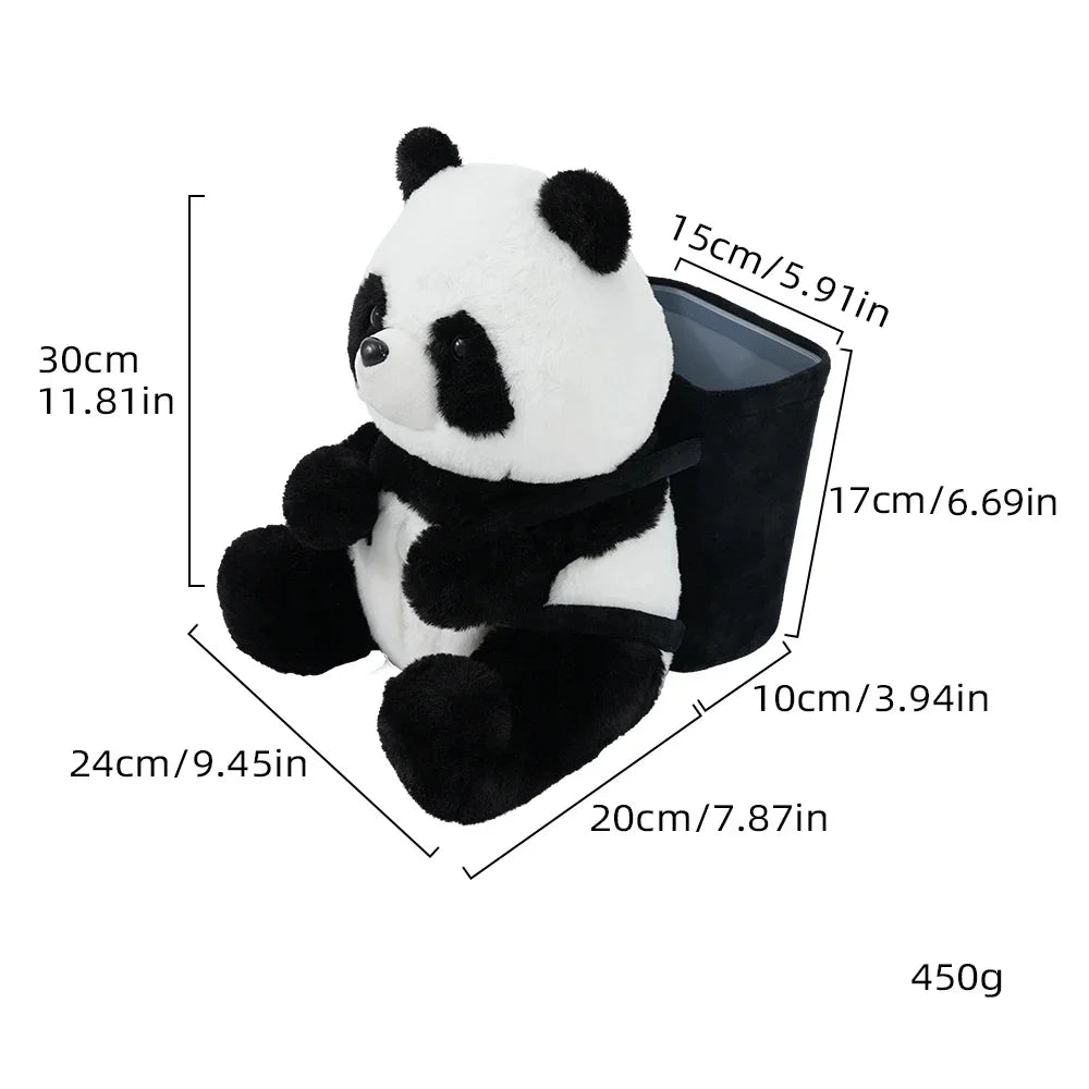 Cute Panda 2-in-1 Storage Tissue Box Car Accessories Kawaii Auto Interior Creative Armrests Drink Bottle Cup Holder Garbage Can